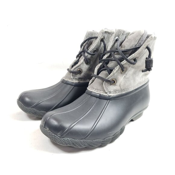 Sperry Women's Size 5 Saltwater Rubber Duck Boots Black Gray Lined - Picture 2 of 9